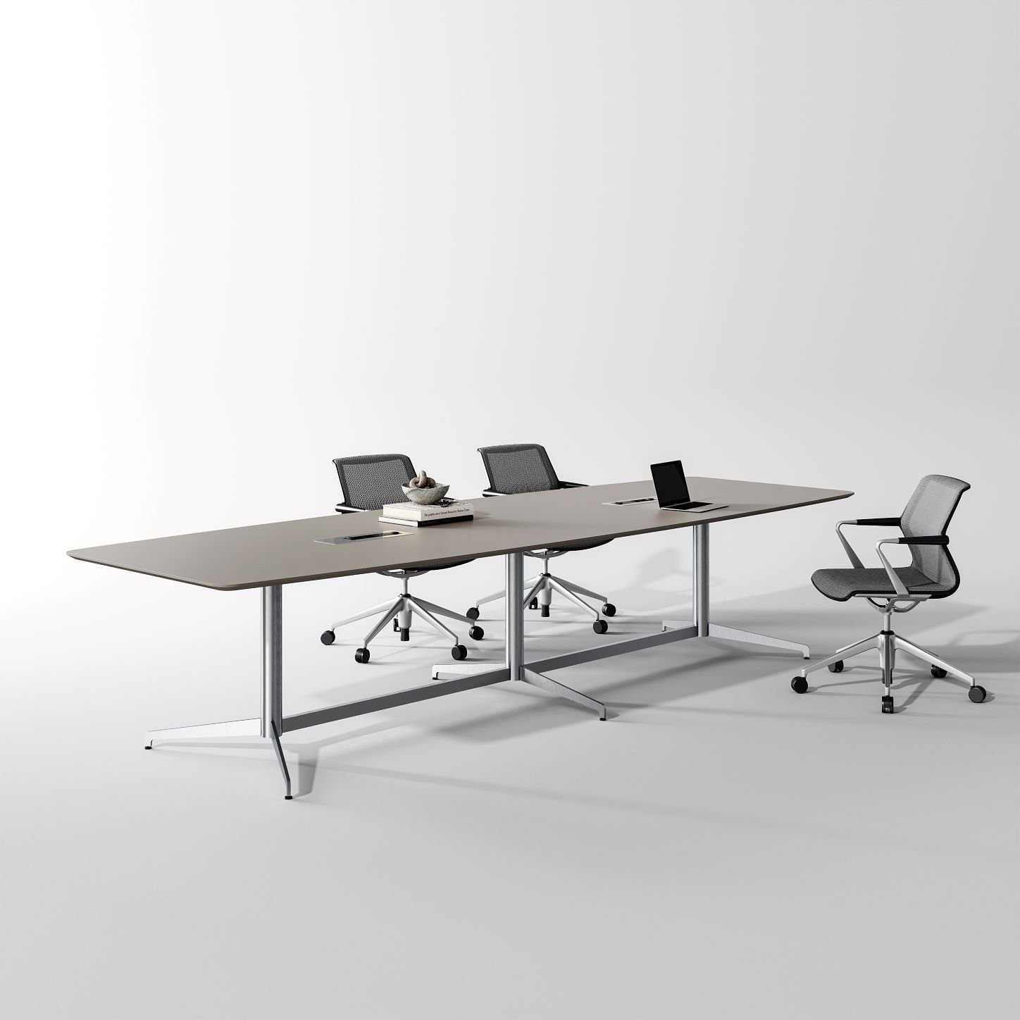 Stainless steel NORDA meeting table with integrated desktop power