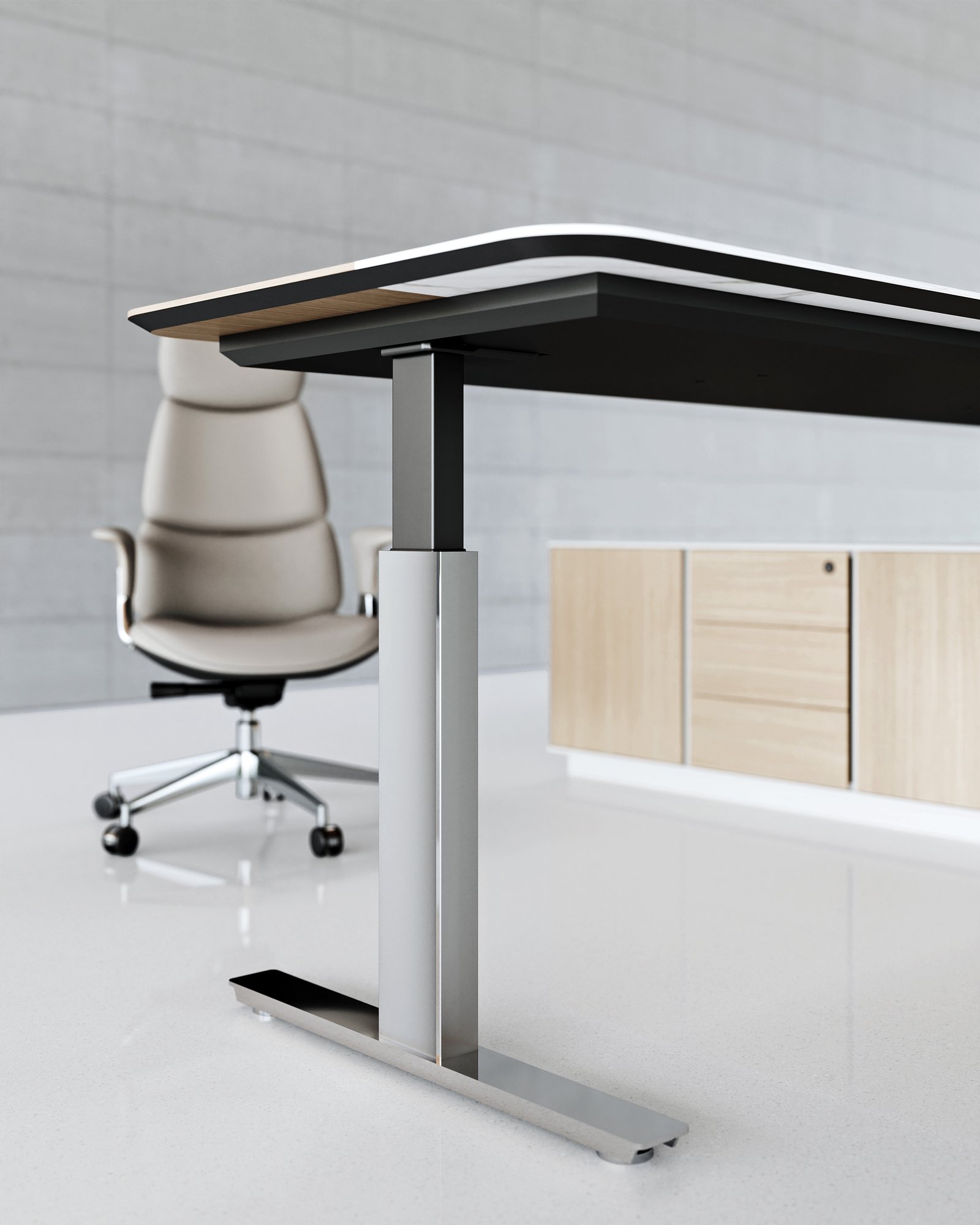 Norda height adjustable desk metal structure detail