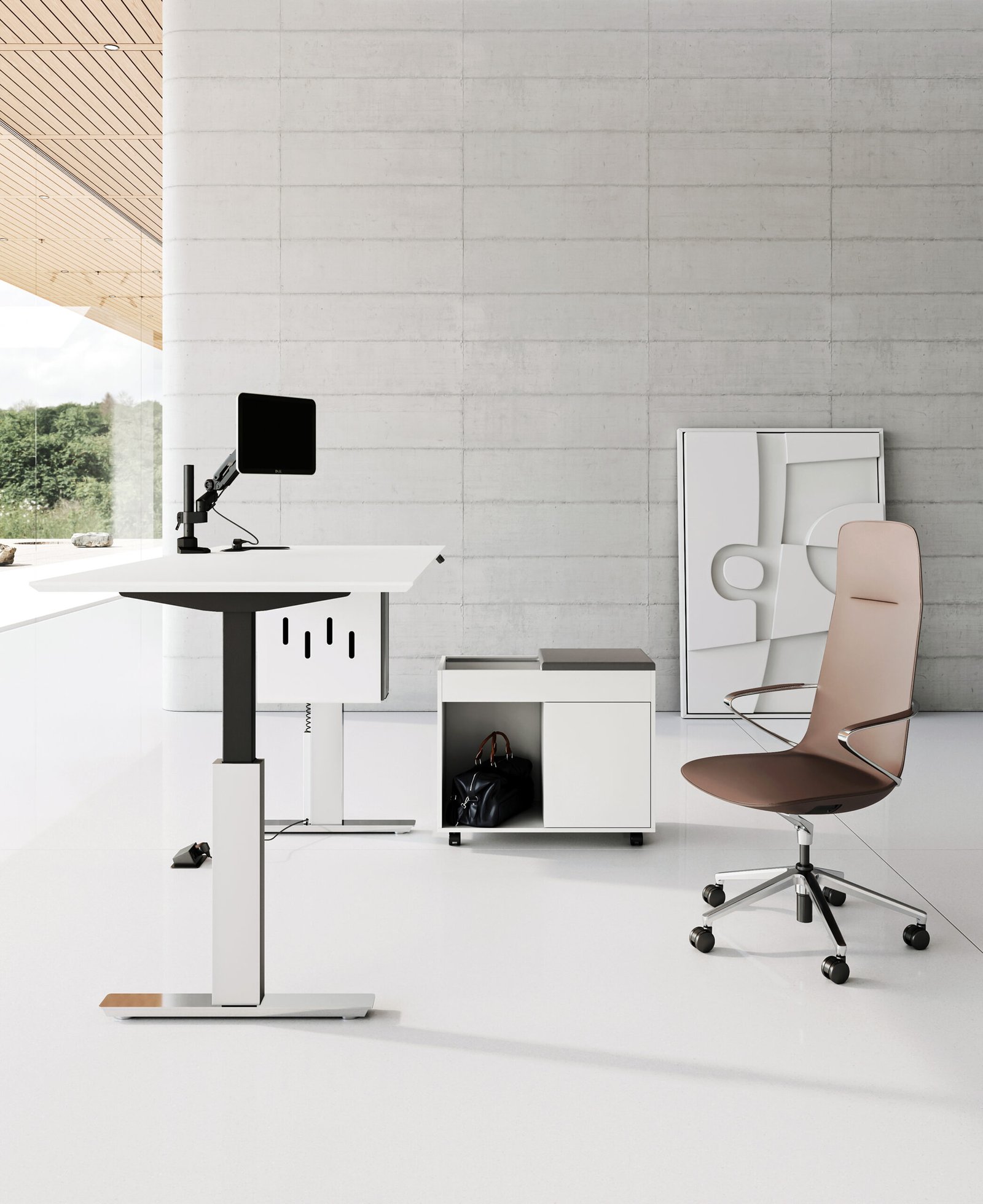 NORDA height-adjustable workstation in a bright contemporary office
