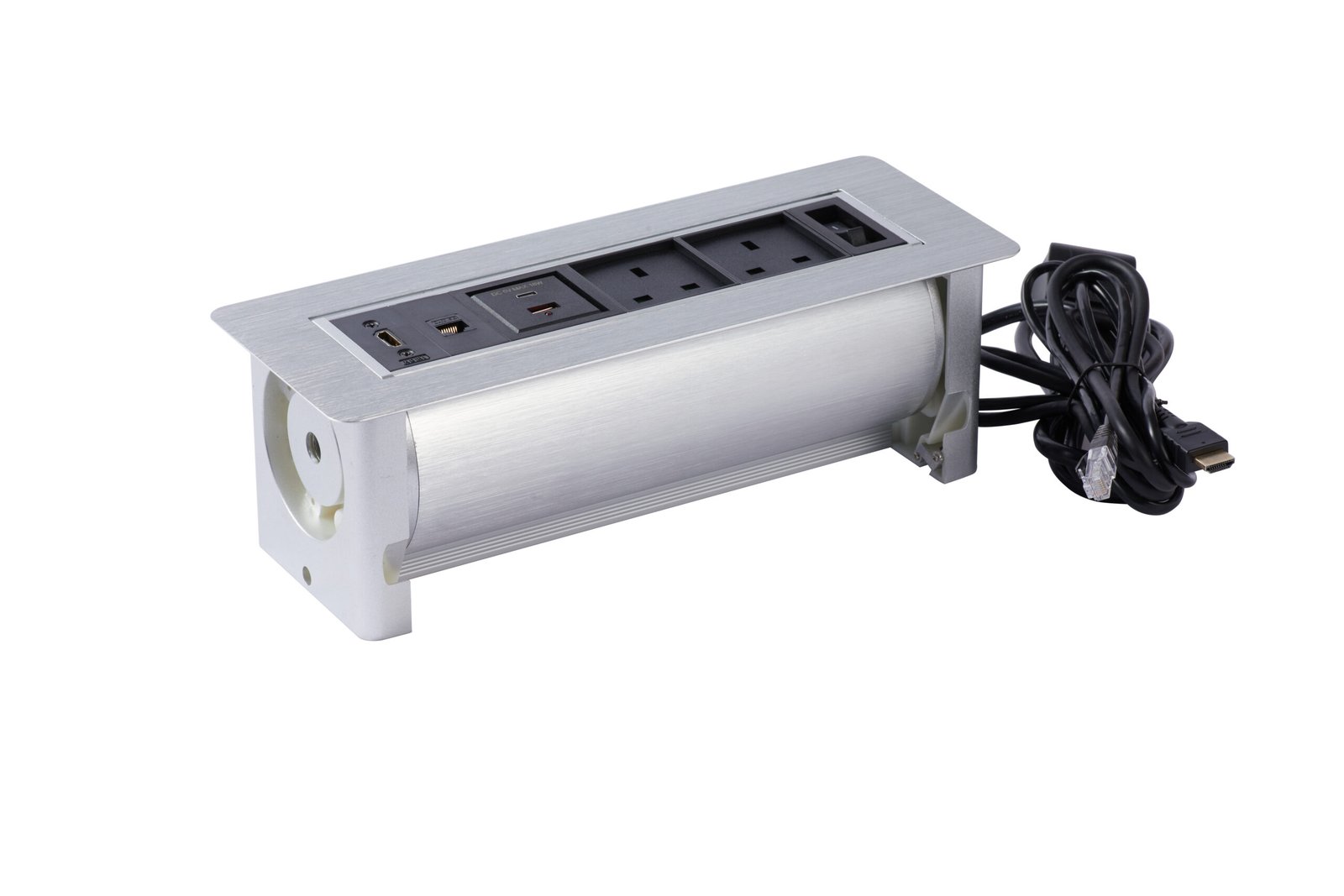 Norda silver desktop power socket with integrated connectivity