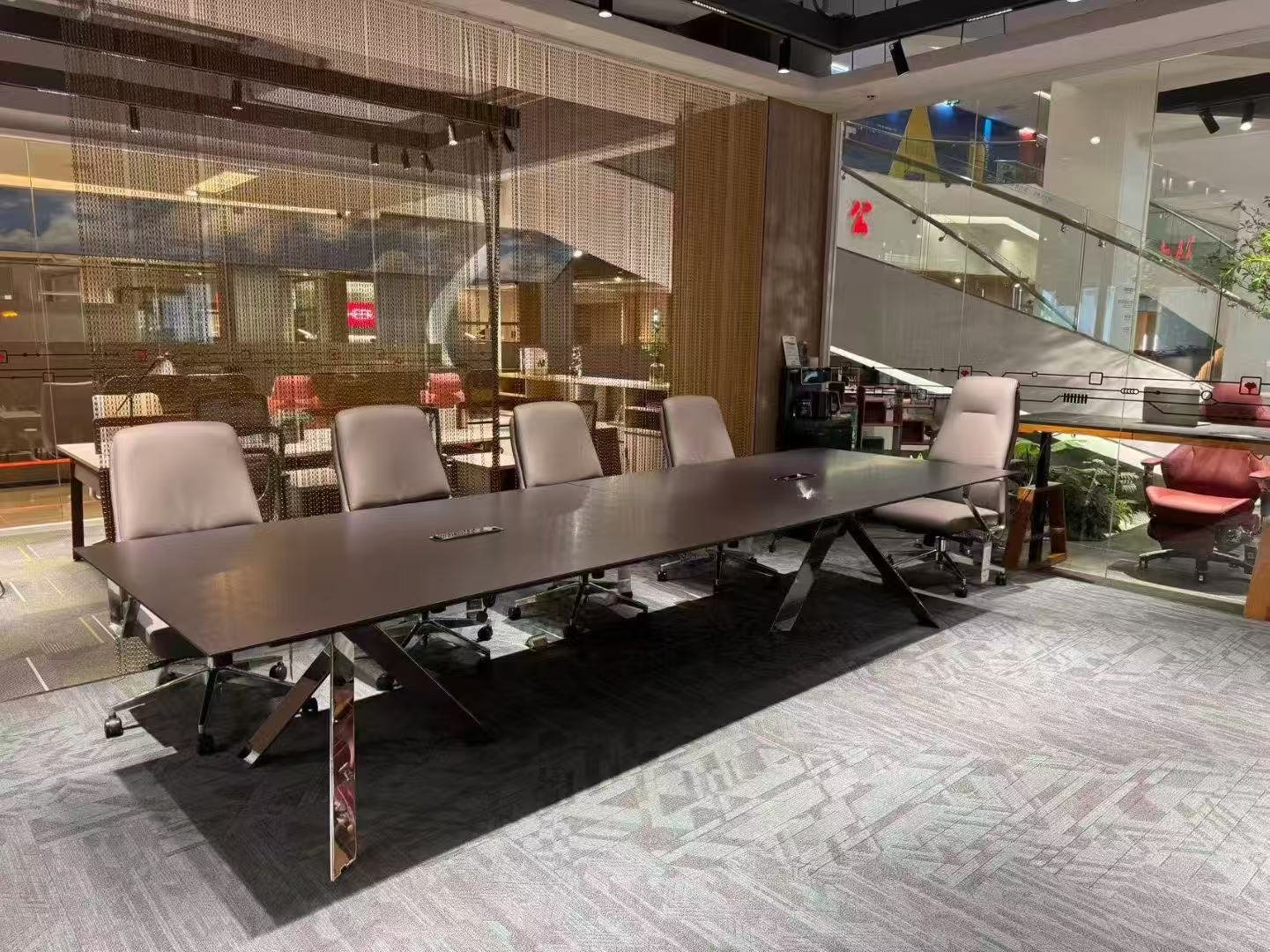 Large meeting table installed in a completed workplace