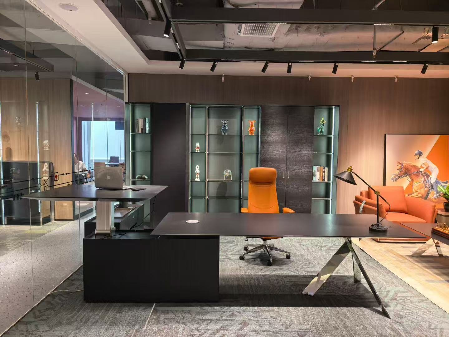 Executive desk with storage installed in a finished office