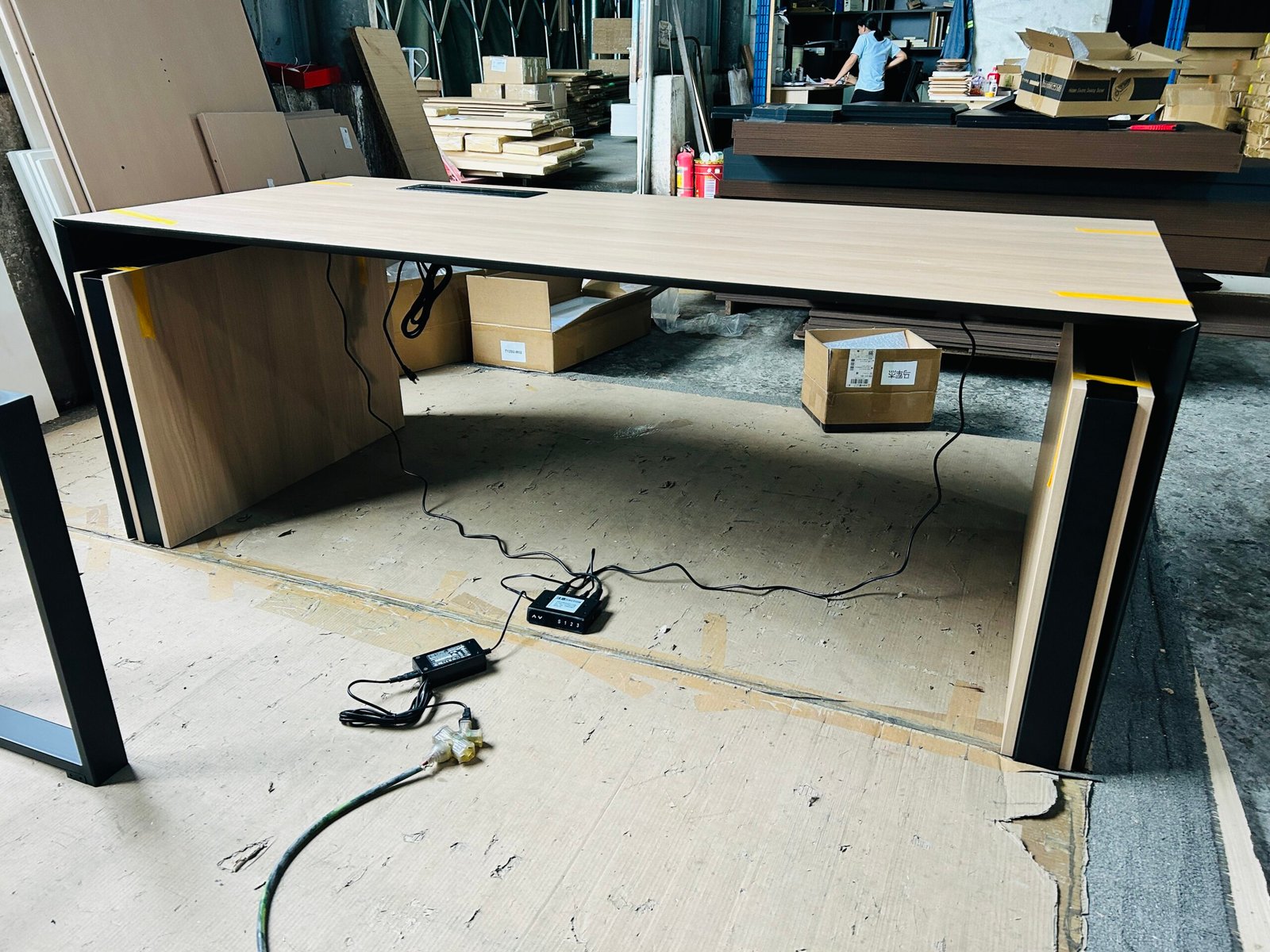 Custom executive desk assembled for a workshop trial setup