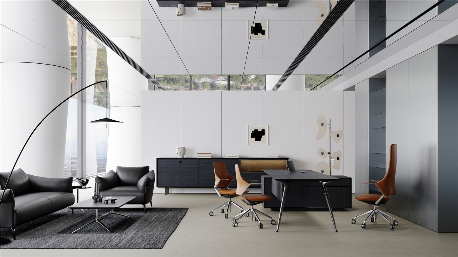 FN executive desk with integrated cabinet in a contemporary office