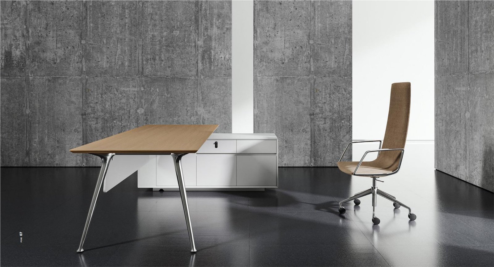 Light FN executive desk with integrated cabinet