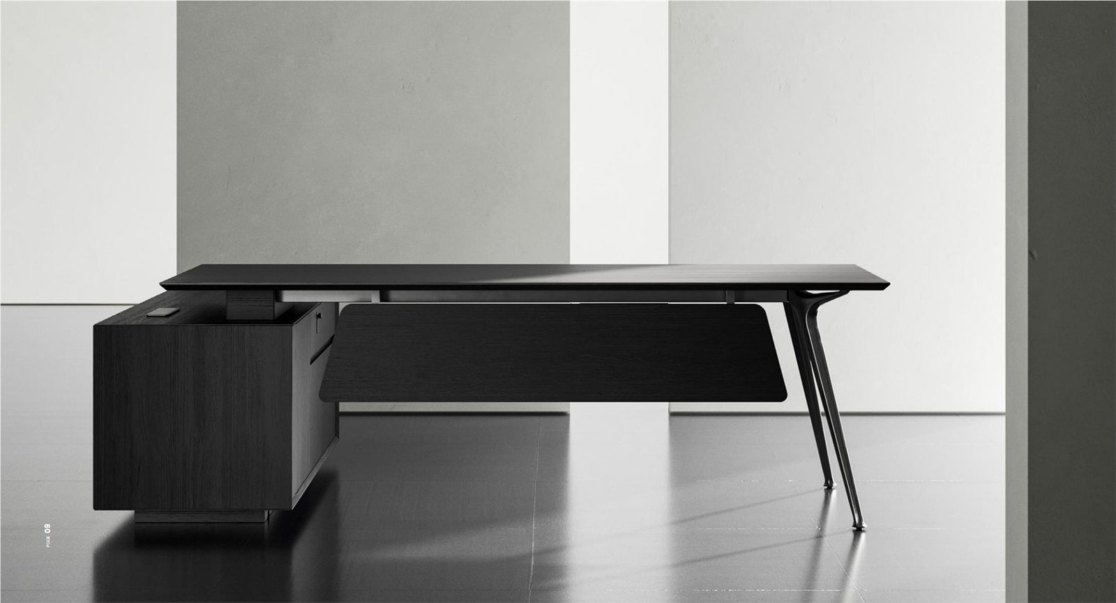 Dark FN executive desk with integrated cabinet