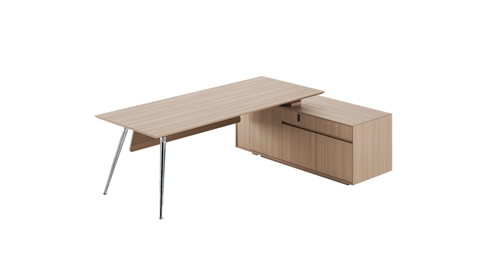 FN executive desk with cabinet in a light wood finish