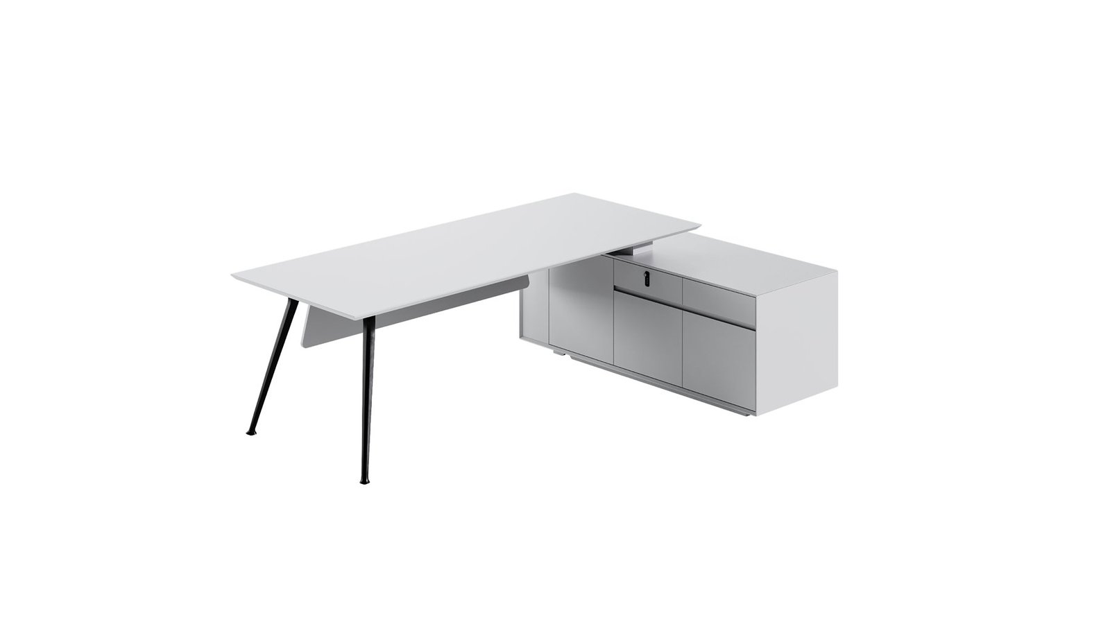 FN executive desk with cabinet in EZ-W31 Pearl White