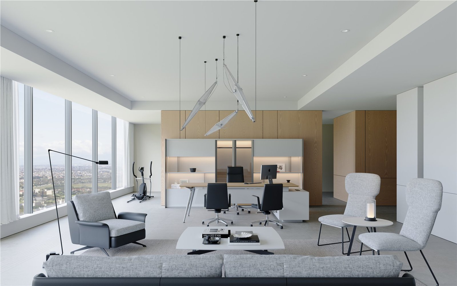 FN executive desk with coordinated storage in a bright private office