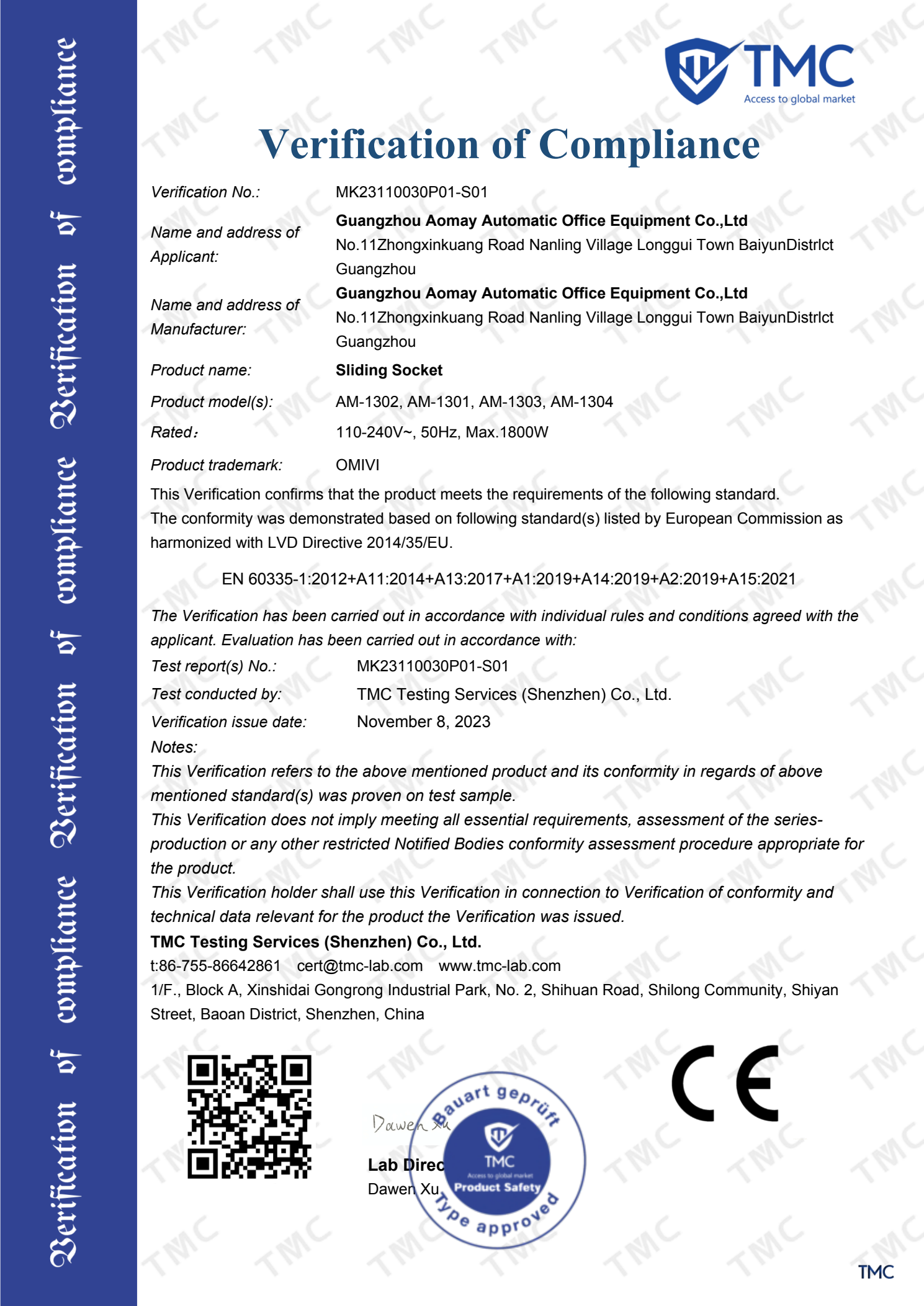 LVD verification for AM-1301, AM-1302, AM-1303 and AM-1304 sliding sockets