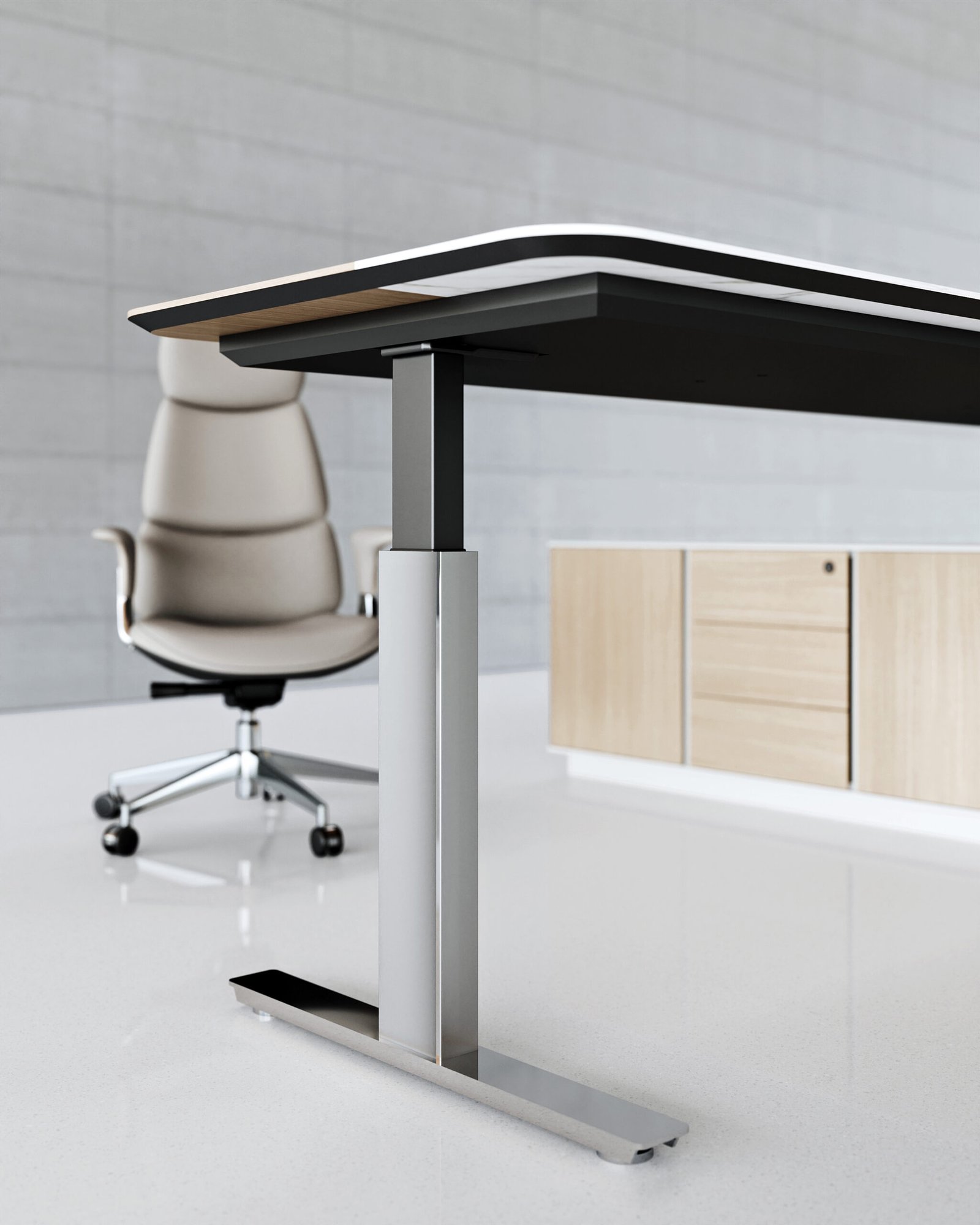 Norda stainless steel height adjustable office desk detail